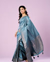 Mohey Women Elegant Blue Silk Crepe Saree
