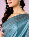 Mohey Women Elegant Blue Silk Crepe Saree