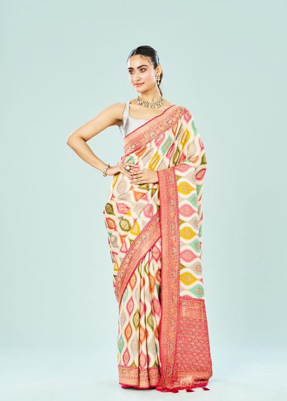 Mohey Women Radiant Cream Satin Saree