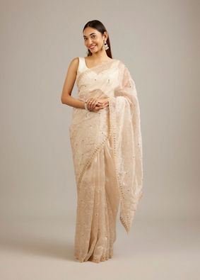 Mohey Women Elegant Cream Classic Saree