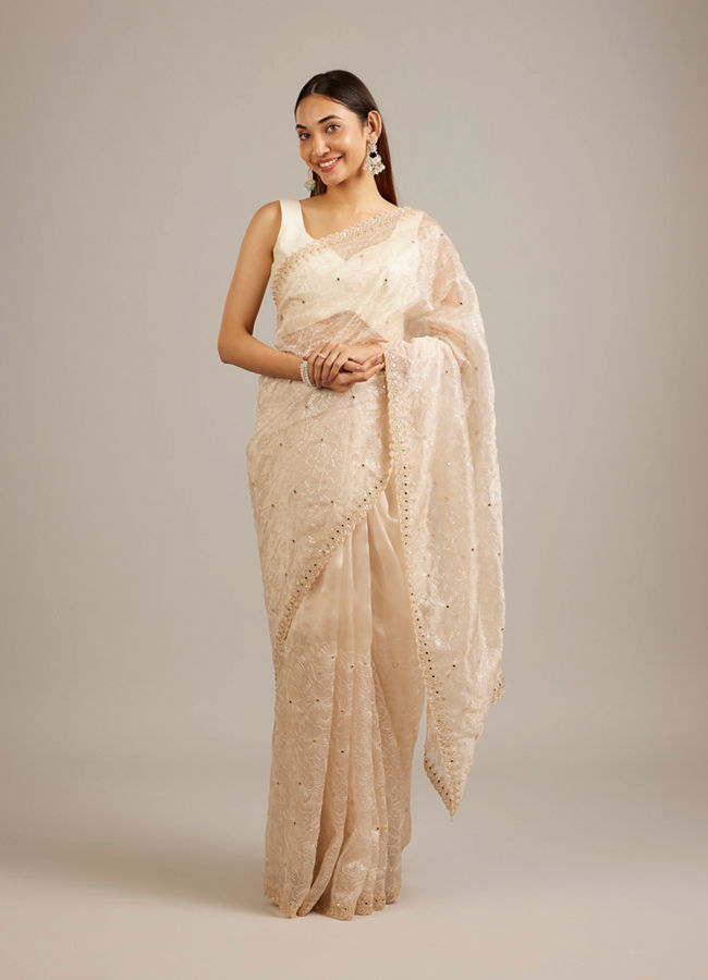 Mohey Women Elegant Cream Classic Saree