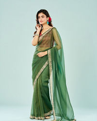 Mohey Women Emerald Enchantment Organza Saree