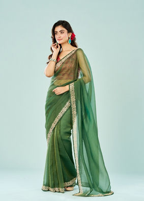 Mohey Women Emerald Enchantment Organza Saree
