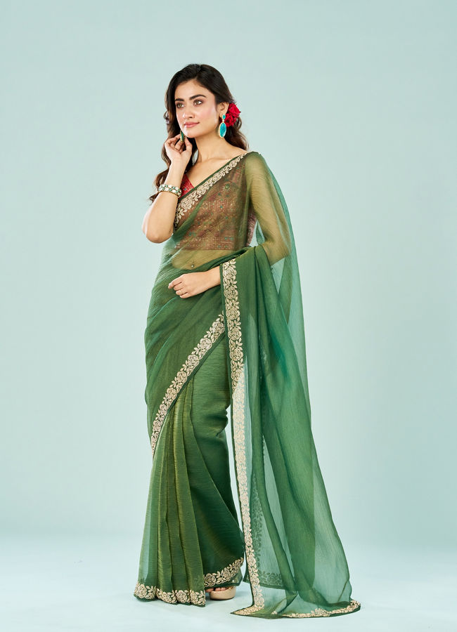 Mohey Women Emerald Enchantment Organza Saree