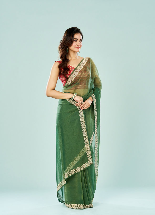 Mohey Women Emerald Enchantment Organza Saree