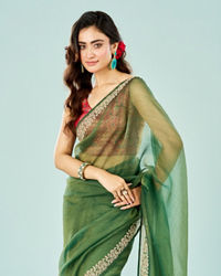 Mohey Women Emerald Enchantment Organza Saree