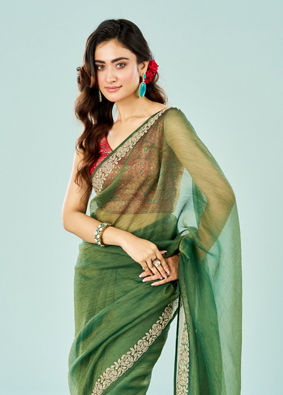 Mohey Women Emerald Enchantment Organza Saree