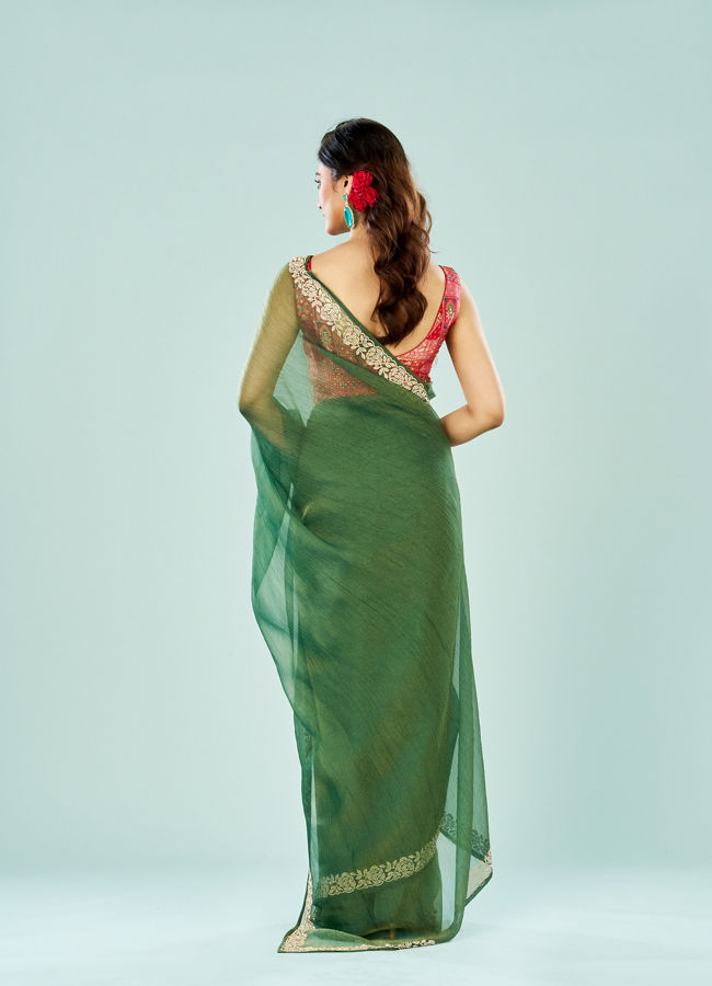 Mohey Women Emerald Enchantment Organza Saree