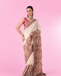 Mohey Women Elegant Cream Banarasi Saree