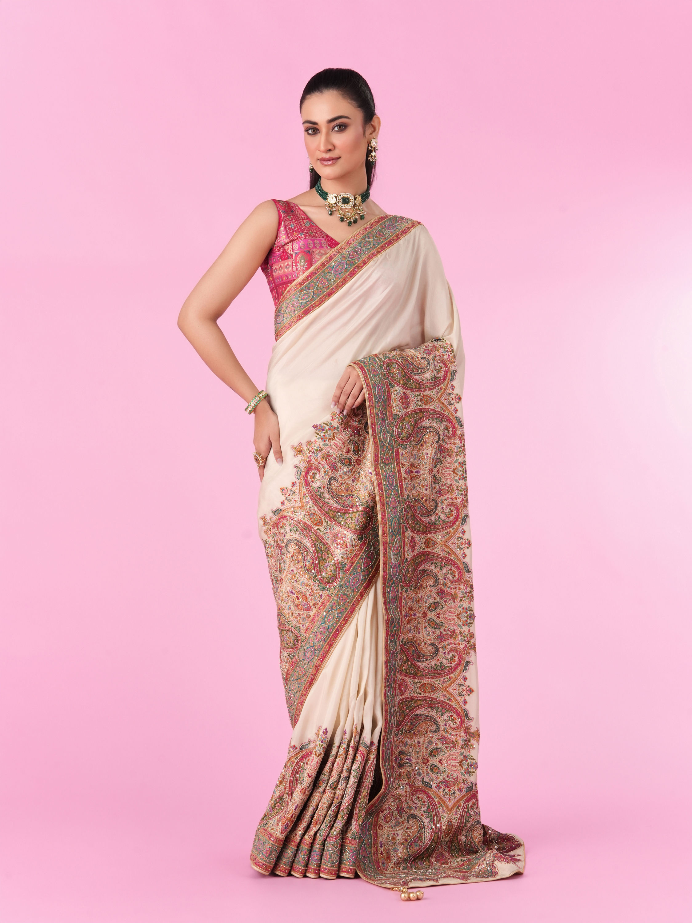 Mohey Women Elegant Cream Banarasi Saree