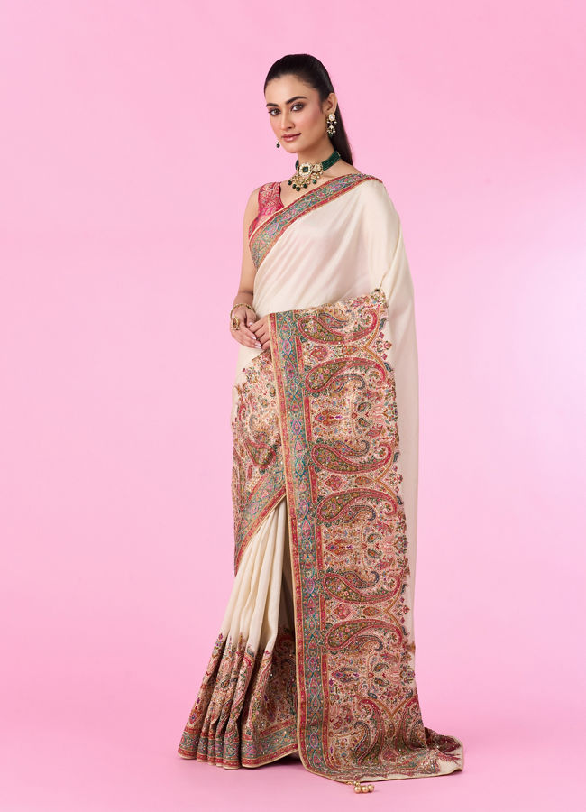 Mohey Women Elegant Cream Banarasi Saree