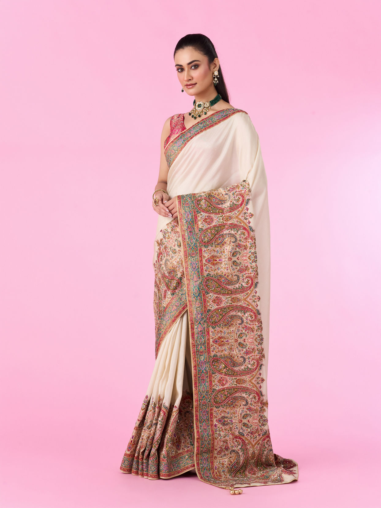 Mohey Women Elegant Cream Banarasi Saree