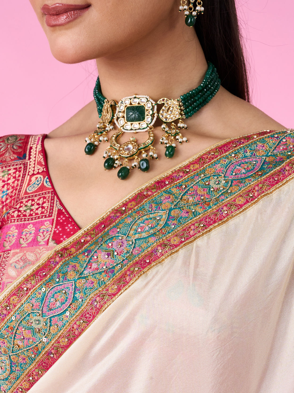 Mohey Women Elegant Cream Banarasi Saree