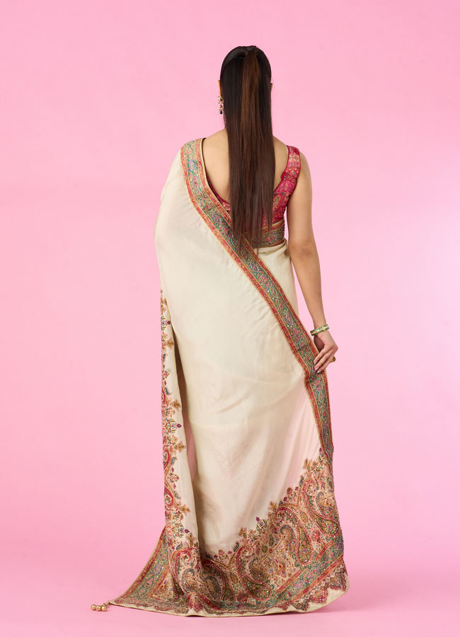 Mohey Women Elegant Cream Banarasi Saree