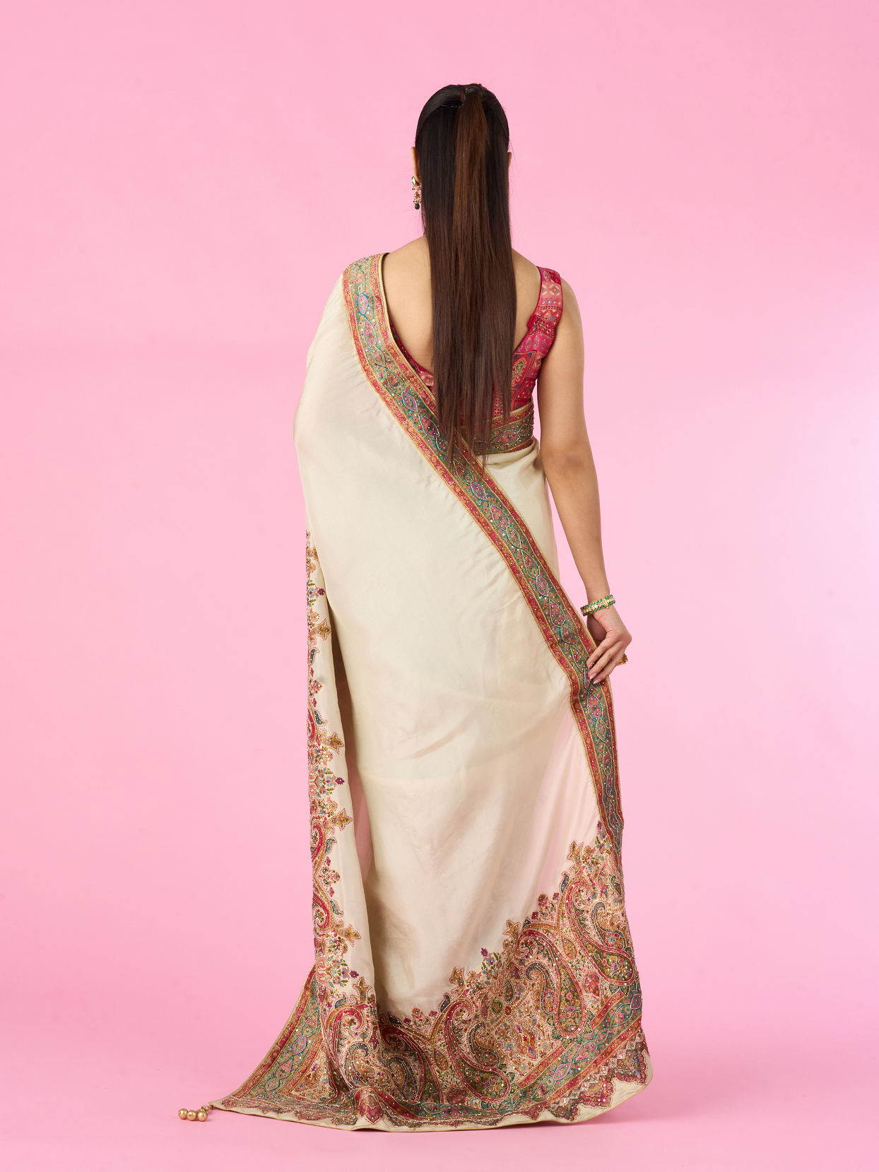 Mohey Women Elegant Cream Banarasi Saree