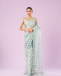 Mohey Women Ethereal Blue Net Saree