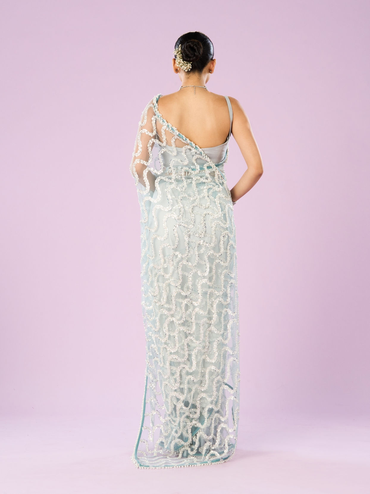 Mohey Women Ethereal Blue Net Saree