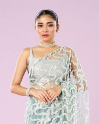 Mohey Women Ethereal Blue Net Saree