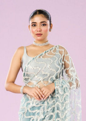 Mohey Women Ethereal Blue Net Saree