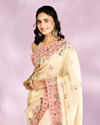 Mohey Women Enthralling Cream Organza Saree