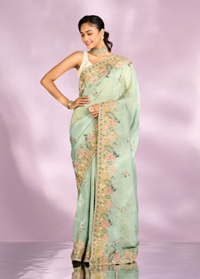 Mohey Women Sea Green Elegance Saree