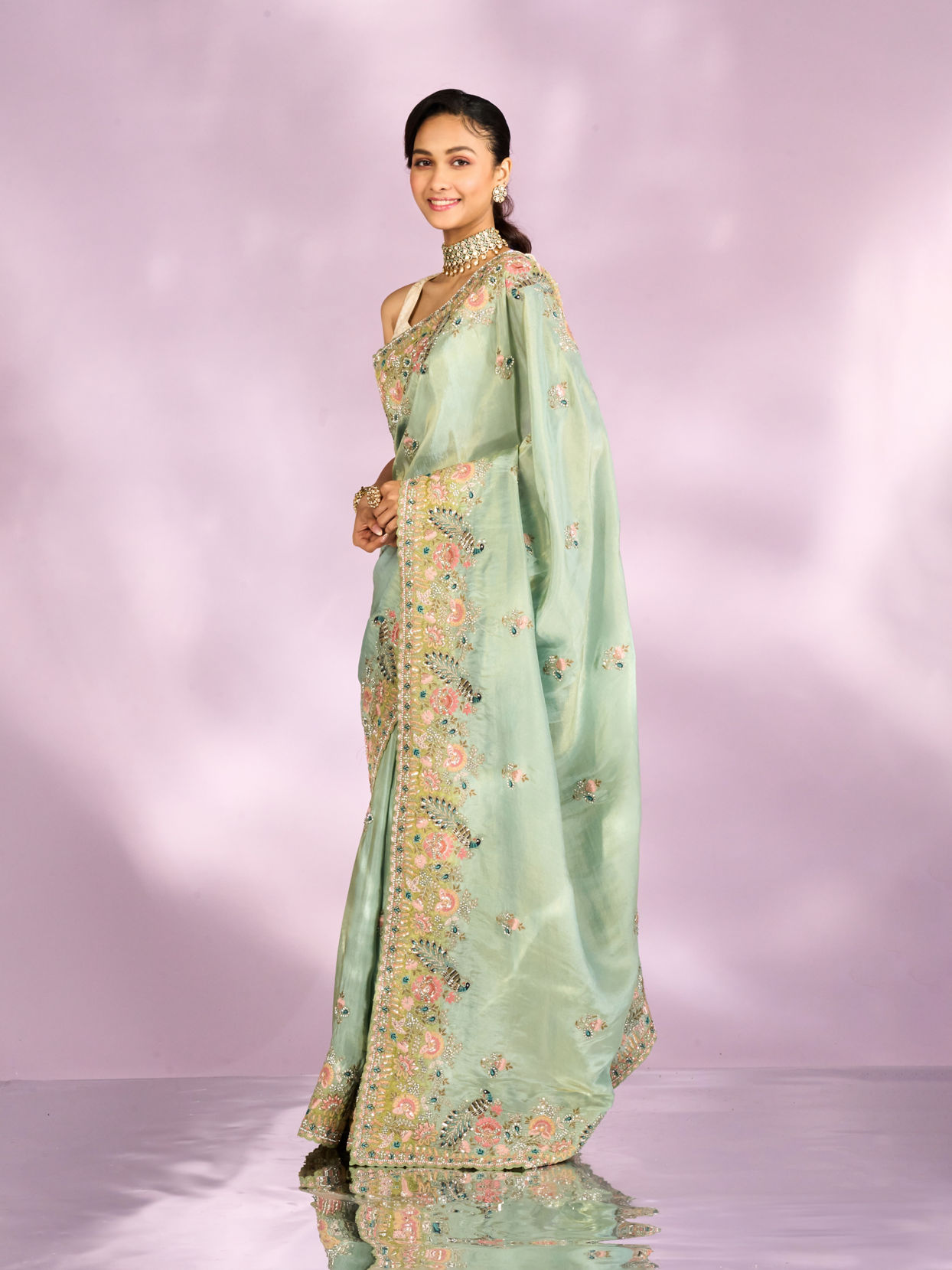 Mohey Women Sea Green Elegance Saree