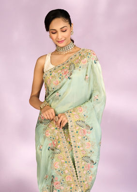 Mohey Women Sea Green Elegance Saree