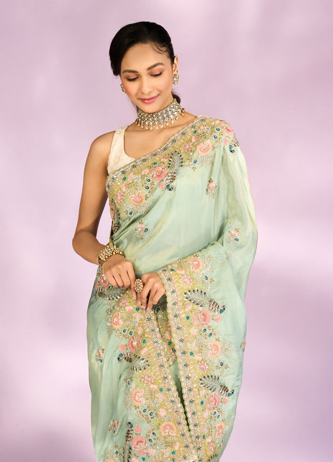 Mohey Women Sea Green Elegance Saree