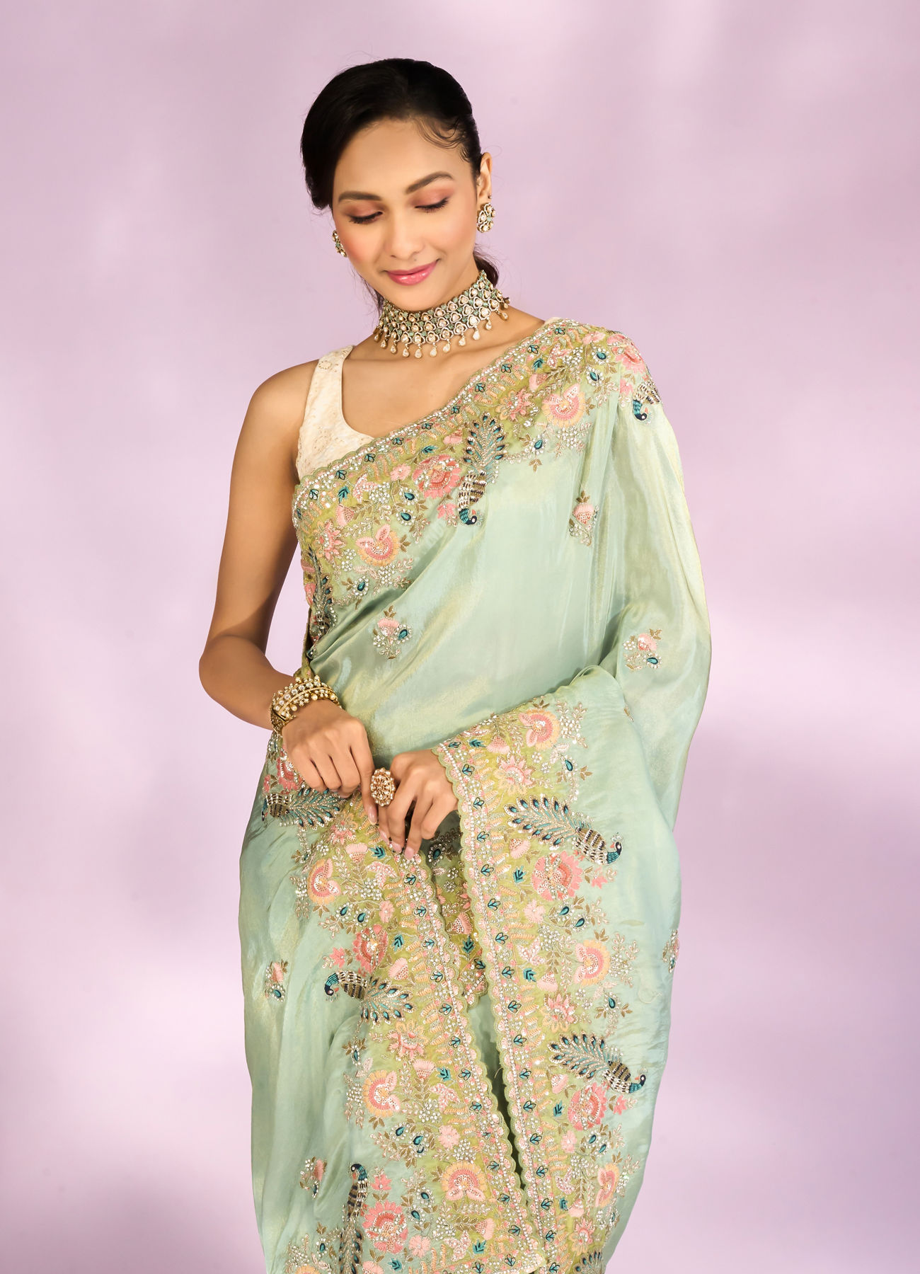 Mohey Women Sea Green Elegance Saree