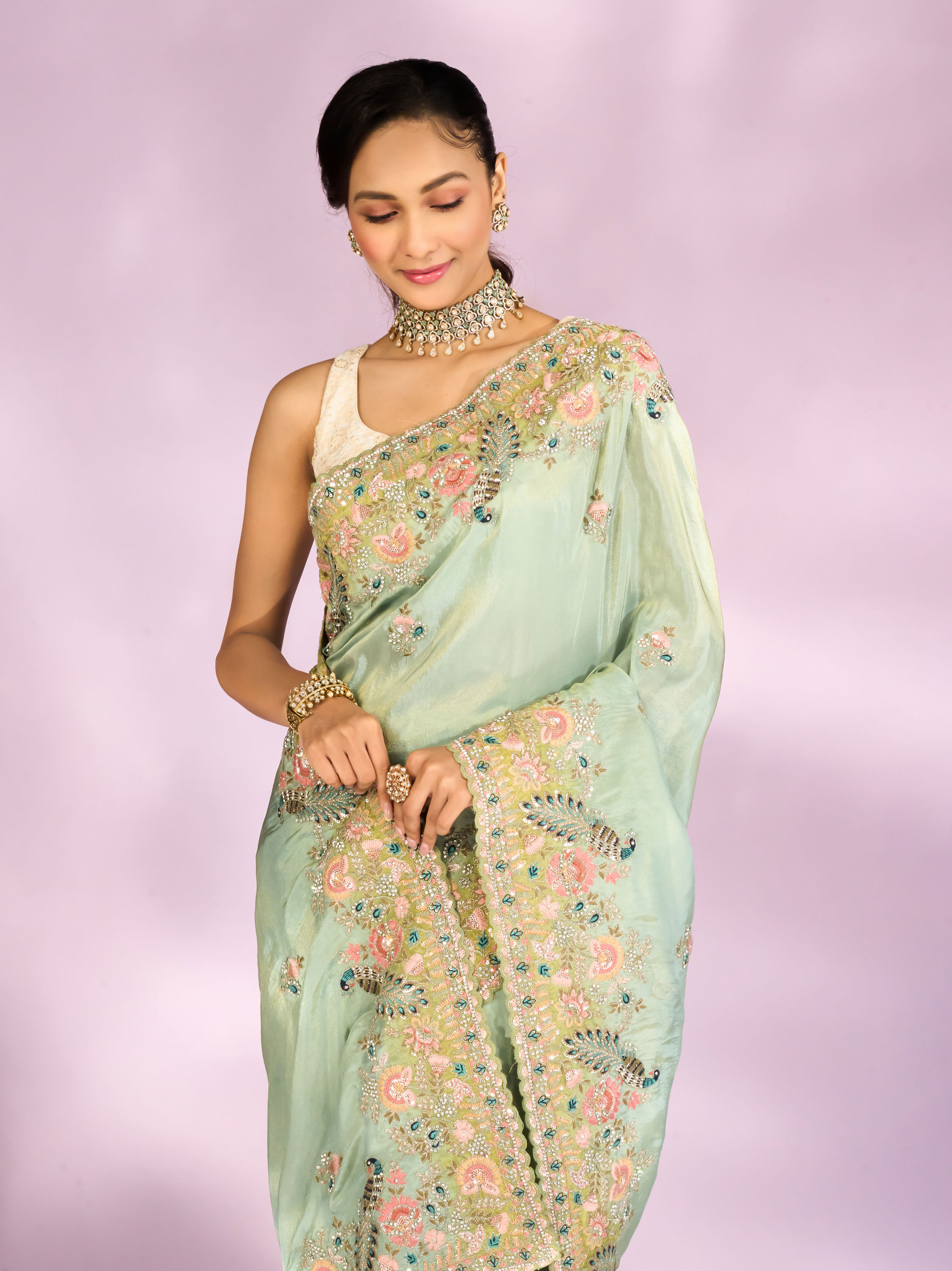 Mohey Women Sea Green Elegance Saree