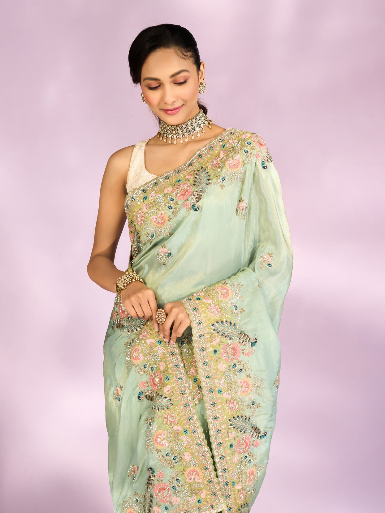 Mohey Women Sea Green Elegance Saree