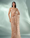 Mohey Women Fawn Net Saree with Moti and Sequin Work