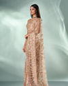 Mohey Women Fawn Net Saree with Moti and Sequin Work