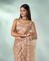 Mohey Women Fawn Net Saree with Moti and Sequin Work