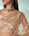 Mohey Women Fawn Net Saree with Moti and Sequin Work