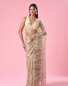 Mohey Women Beige Net Saree with Moti and Sequin Work