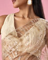 Mohey Women Beige Net Saree with Moti and Sequin Work