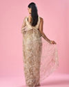 Mohey Women Beige Net Saree with Moti and Sequin Work