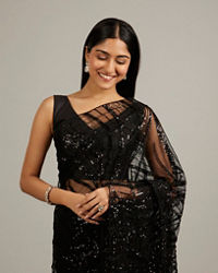 Mohey Women Ebony Black Sequinned Saree with Stone Embellishments