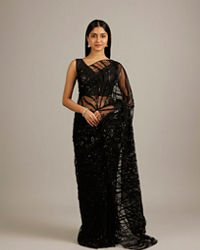 Mohey Women Ebony Black Sequinned Saree with Stone Embellishments