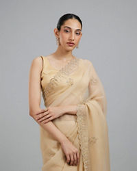 Mohey Women Beige Elegance Chinon Saree