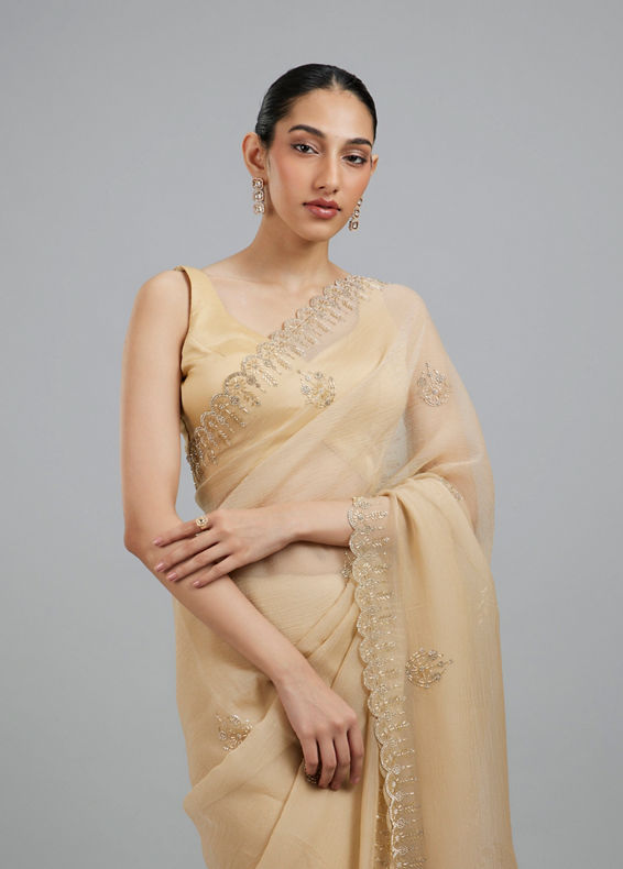 Mohey Women Beige Elegance Chinon Saree