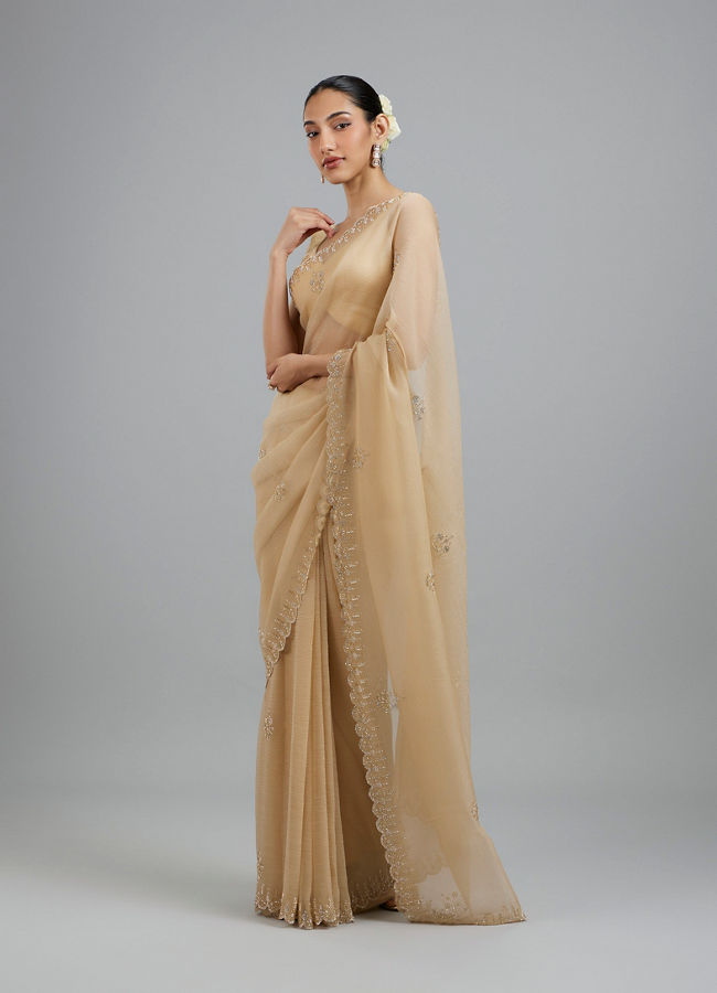 Mohey Women Beige Elegance Chinon Saree