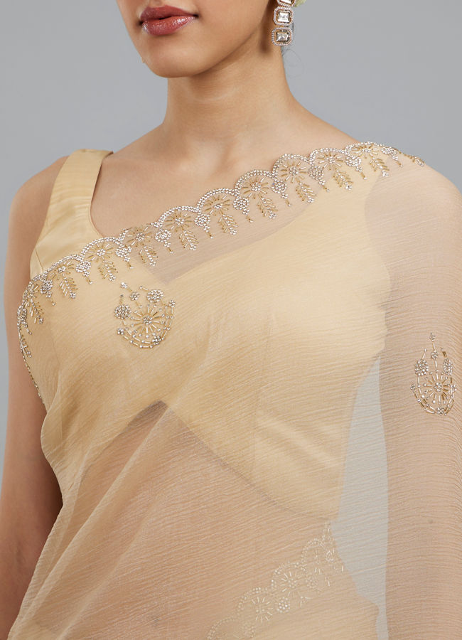 Mohey Women Beige Elegance Chinon Saree
