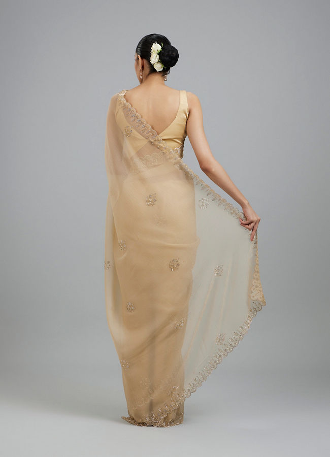 Mohey Women Beige Elegance Chinon Saree