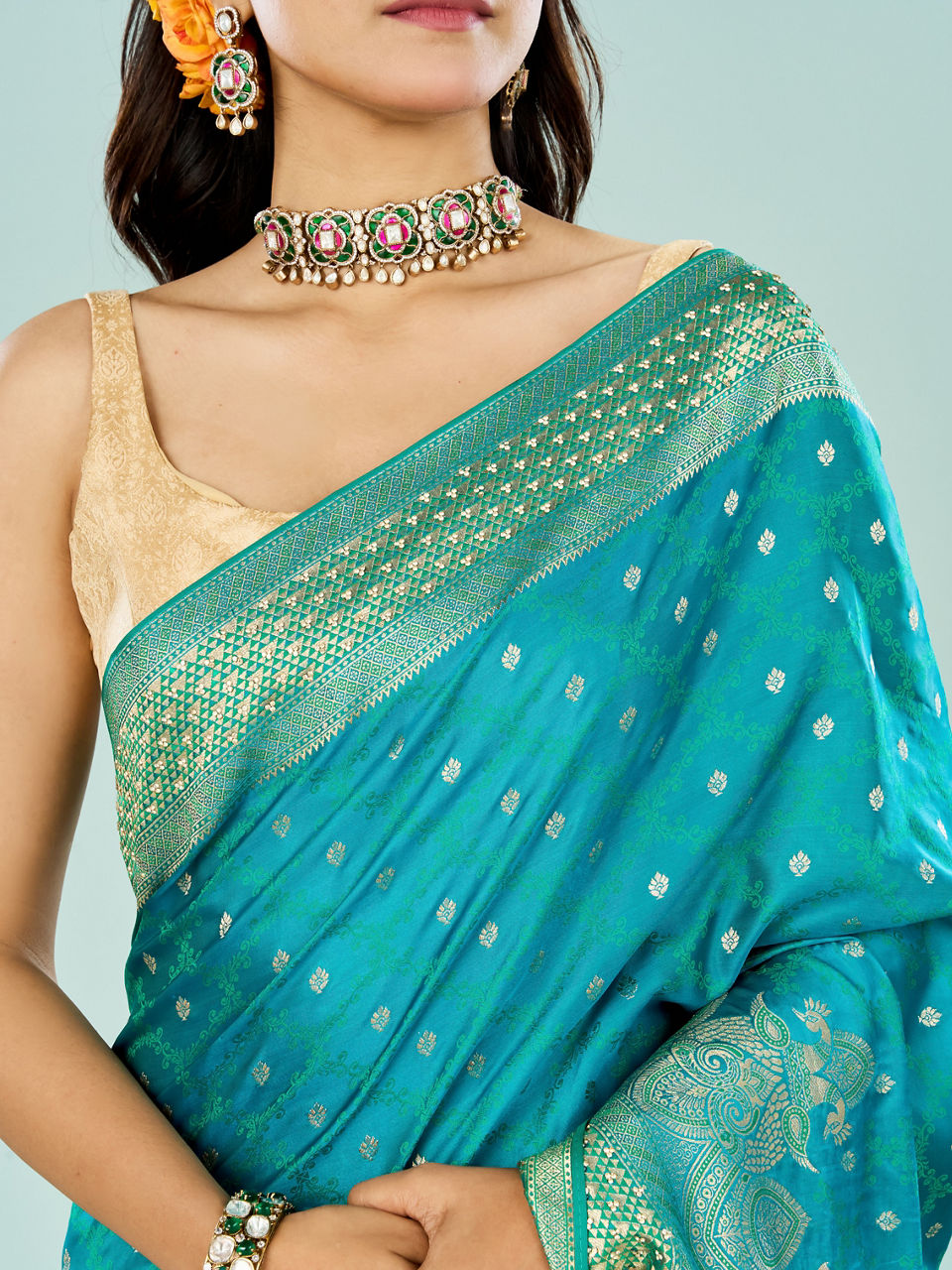 Mohey Women Elegance Defined Rama Green Saree