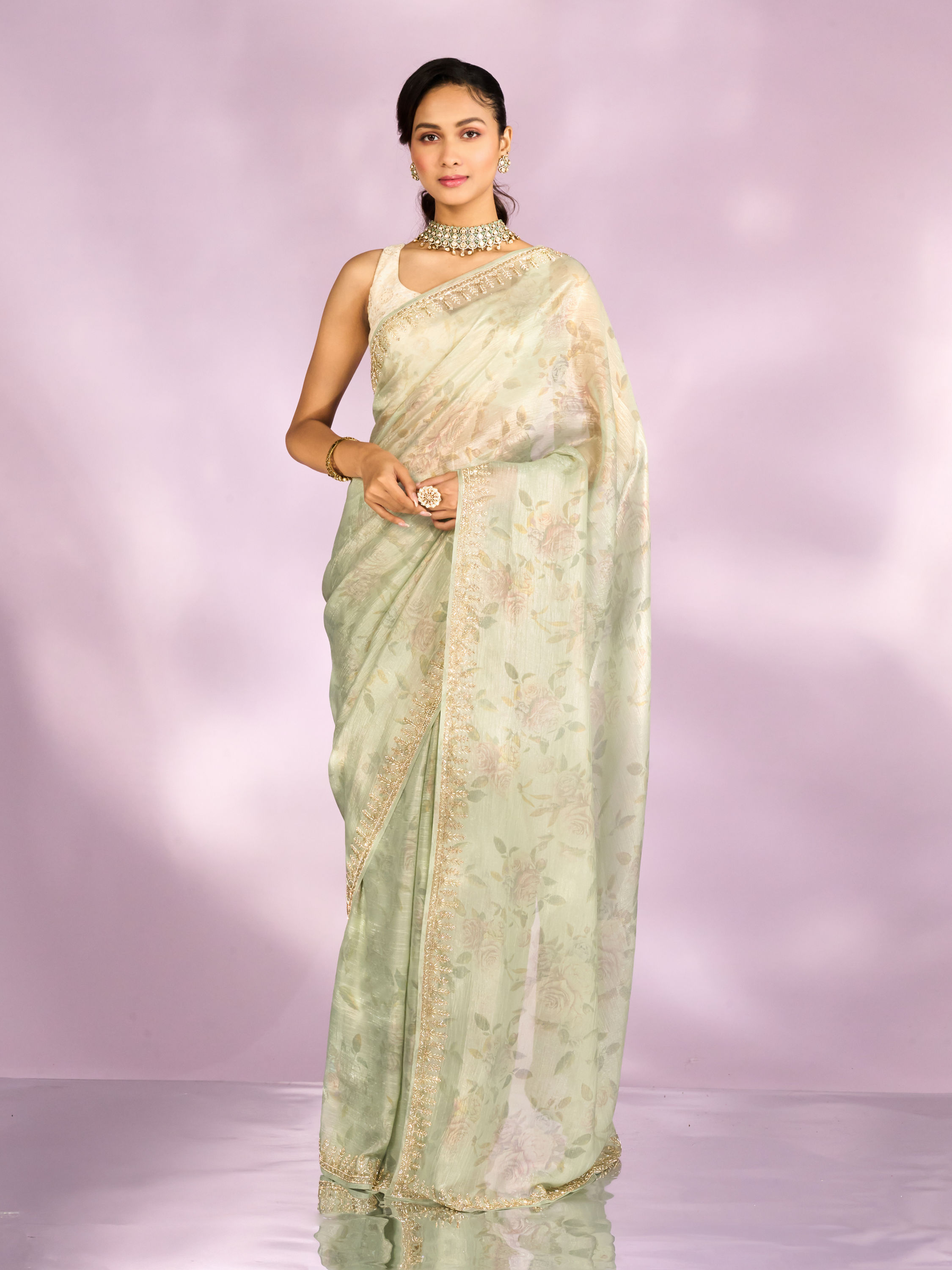 Mohey Women Pista Green Organza Saree