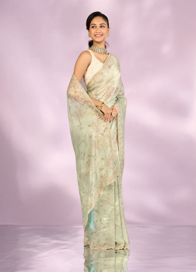 Mohey Women Pista Green Organza Saree
