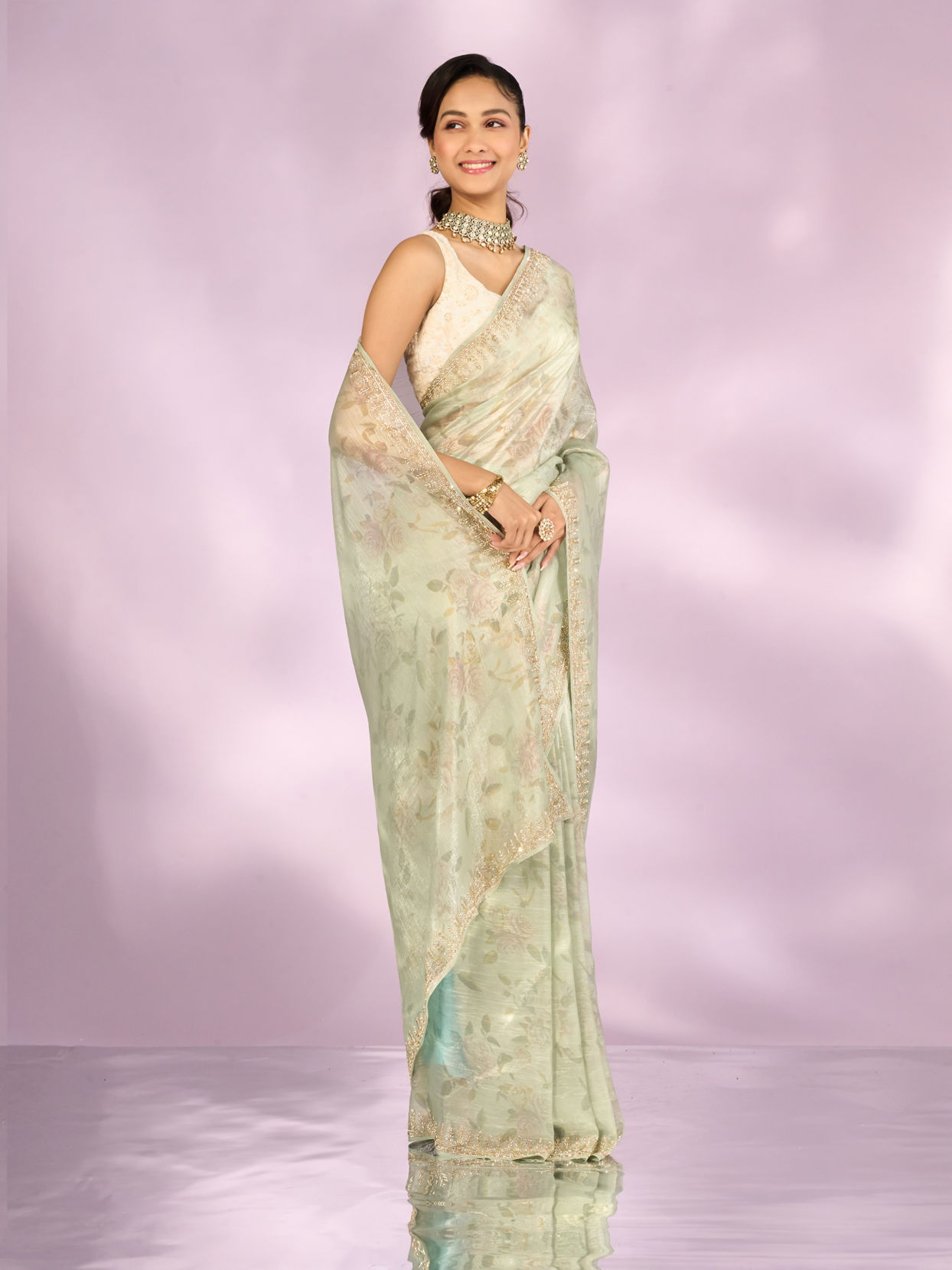 Mohey Women Pista Green Organza Saree