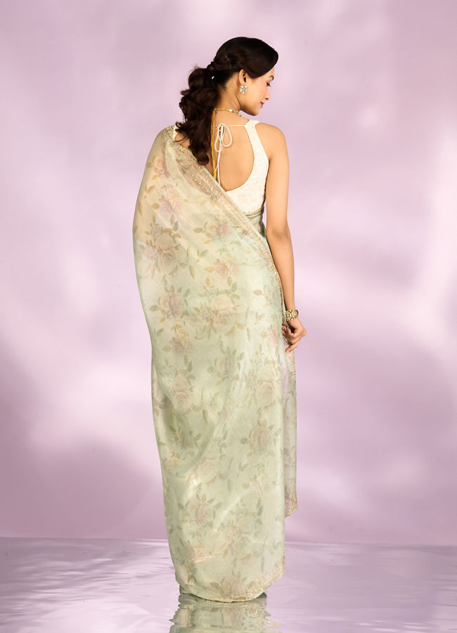 Mohey Women Pista Green Organza Saree